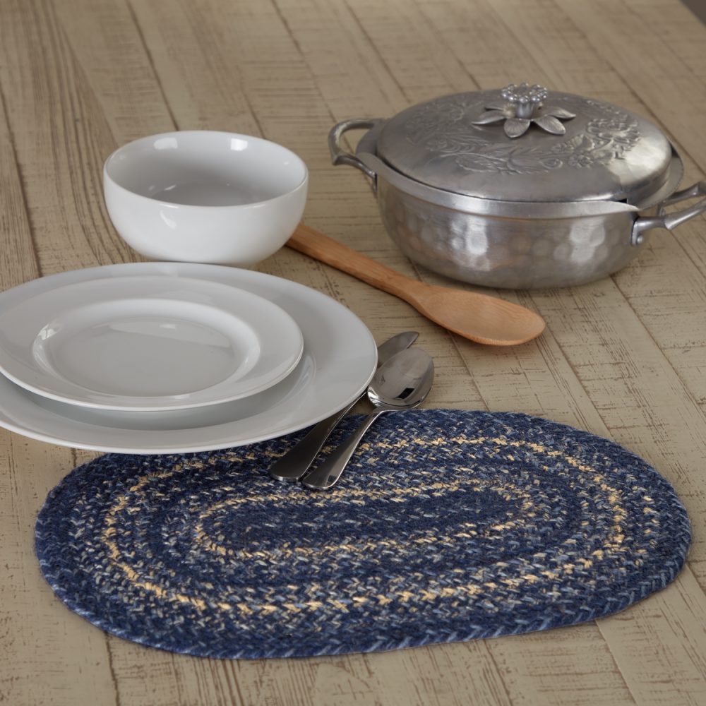 Great Falls Blue Jute Oval Placemat 10x15