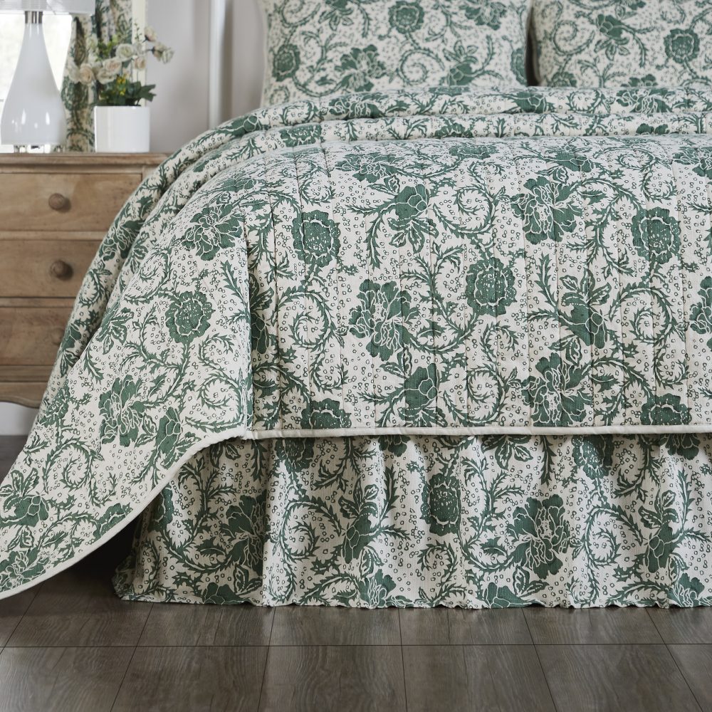Dorset Green Floral Queen Bed Skirt 60x80x16