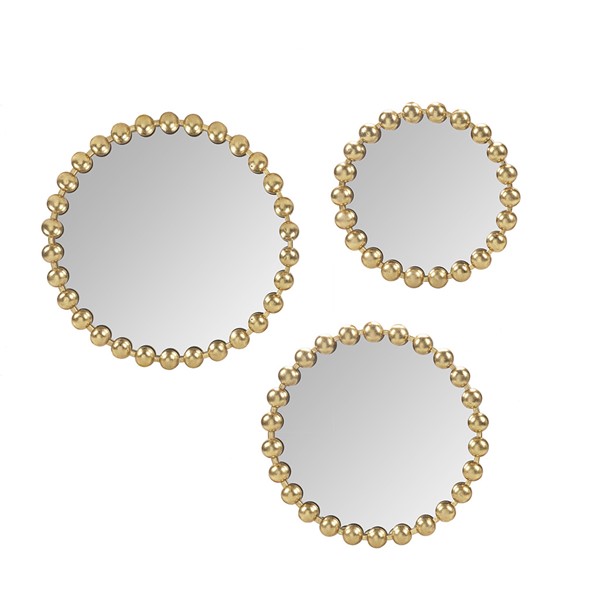 Madison Park Signature Marlowe Gold Beaded Round Wall Mirror 3-piece set in Gold MPS95F-0041