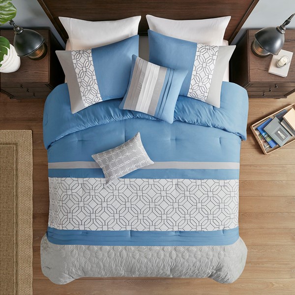 510 Design Donnell Embroidered 5 Piece Comforter Set in Blue, King/Cal King 5DS10-0247