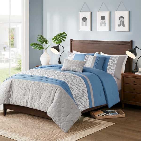 510 Design Donnell Embroidered 5 Piece Comforter Set in Blue, Full/Queen 5DS10-0246