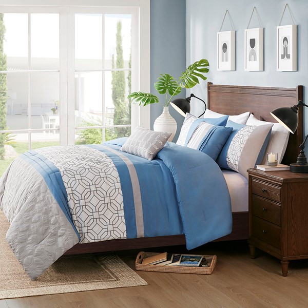510 Design Donnell Embroidered 5 Piece Comforter Set in Blue, King/Cal King 5DS10-0247