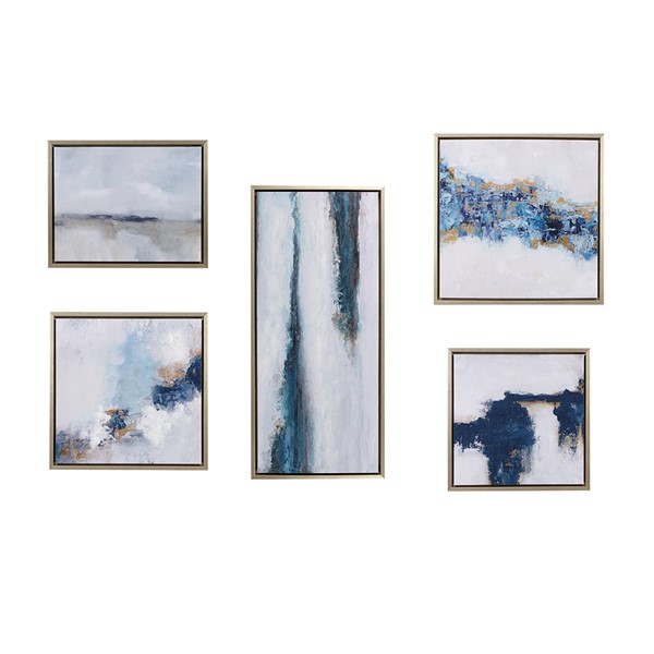 Martha Stewart Blue Drift Abstract 5-piece Gallery Framed Canvas Wall Art Set MT95C-0036A