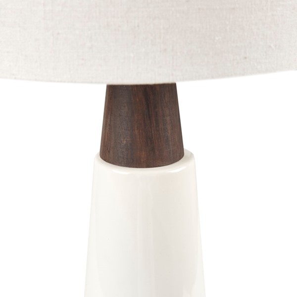 INK+IVY Tristan Triangular Ceramic and Wood Table Lamp in White Base/Cream Shade II153-0129