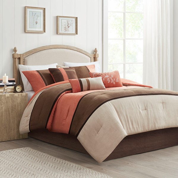 Madison Park Palisades 7 Piece Faux Suede Comforter Set in Coral, King MP10-185