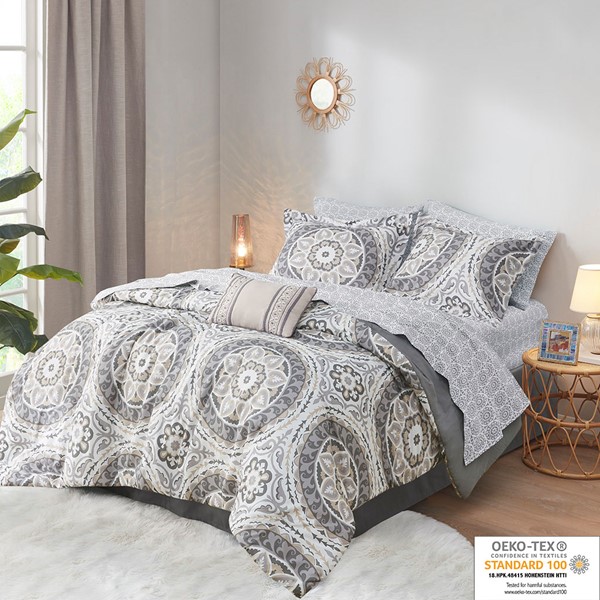 Madison Park Essentials Serenity Comforter Set with Cotton Bed Sheets in Taupe, King MPE10-153