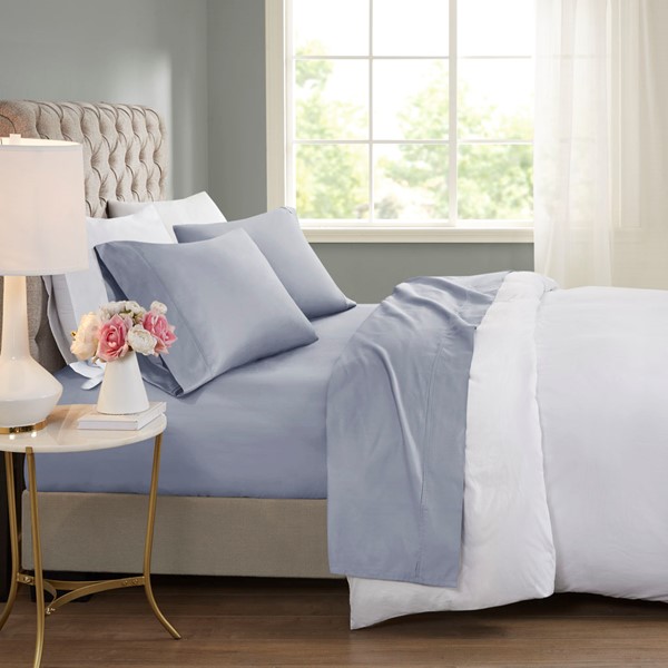 Beautyrest 600 Thread Count Cooling Cotton Blend 4 PC Sheet Set in Blue, Full BR20-1002