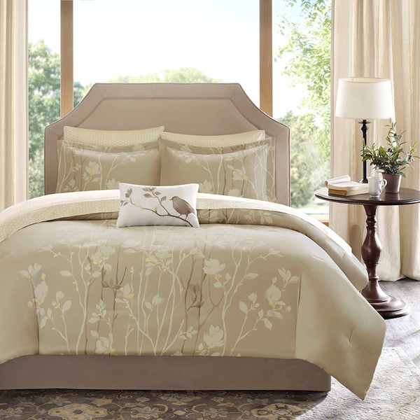 Madison Park Essentials Vaughn Comforter Set with Cotton Bed Sheets in Taupe, Cal King MPE10-032