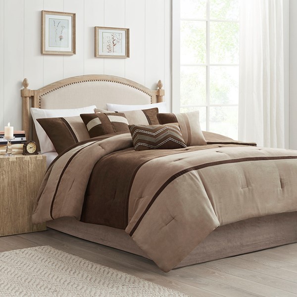 Madison Park Palisades 7 Piece Faux Suede Comforter Set in Brown, Queen MP10-4024