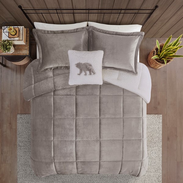 Woolrich Alton Plush to Sherpa Down Alternative Comforter Set in Grey/Ivory, Twin WR10-2061