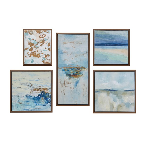 Madison Park Blue Horizon 5-piece Gallery Framed Canvas Wall Art Set in Blue Multi MP95C-0179A