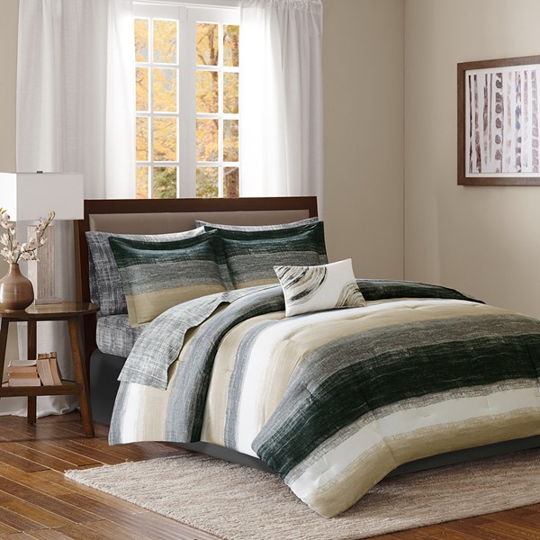 Madison Park Essentials Saben Comforter Set with Cotton Bed Sheets in Taupe, King MPE10-166