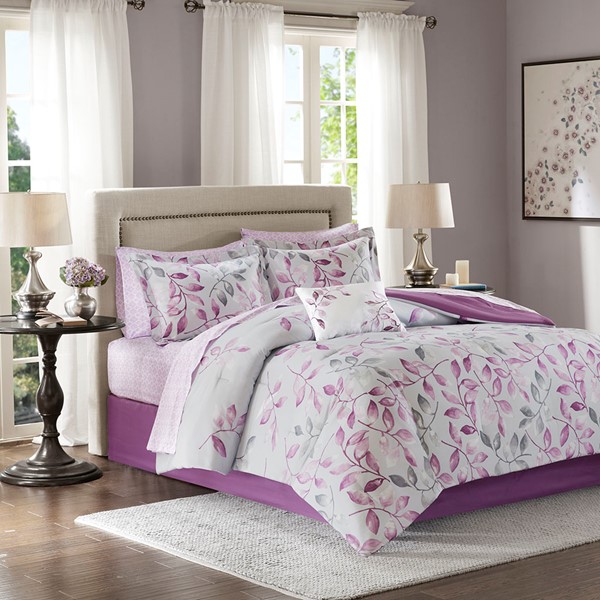 Madison Park Essentials Lafael Comforter Set with Cotton Bed Sheets in Purple, Full MPE10-377