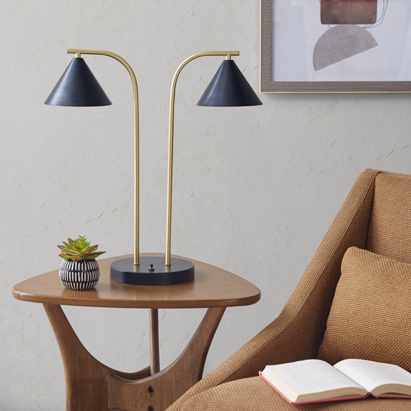 INK+IVY Bower 2-Light Metal Table Lamp with Chimney Shades in Black/Gold II153-0127