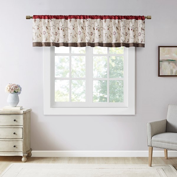 Madison Park Serene Embroidered Window Valance in Red, 50x18" MP41-1532