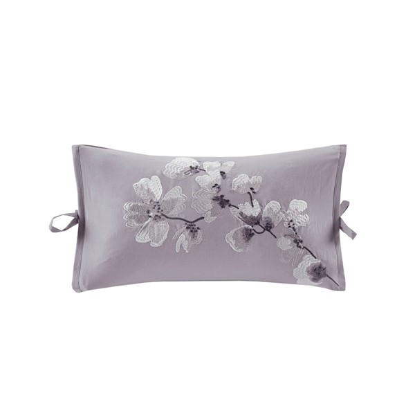 N Natori Sakura Blossom Embroidered Cotton Oblong Decorative Pillow in Lilac, 12x20" NS30-3259