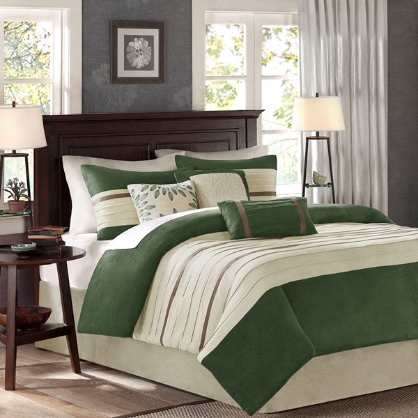 Madison Park Palmer 7 Piece Comforter Set in Green, Cal King MP10-7490