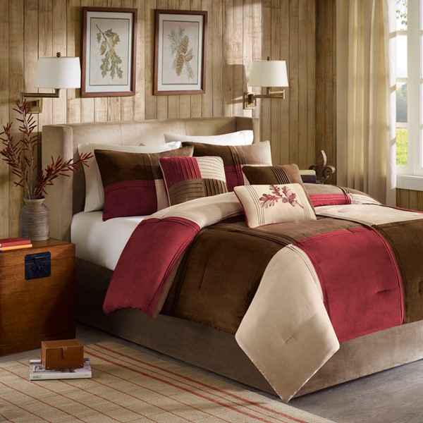 Madison Park Jackson Blocks 7 Piece Comforter Set in Red, Cal King MP10-285