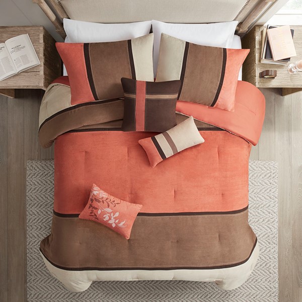 Madison Park Palisades 7 Piece Faux Suede Comforter Set in Coral, Cal King MP10-186