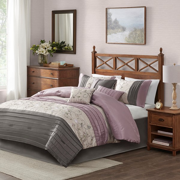 Madison Park Serene Embroidered 7 Piece Comforter Set in Purple, Cal King MP10-3448