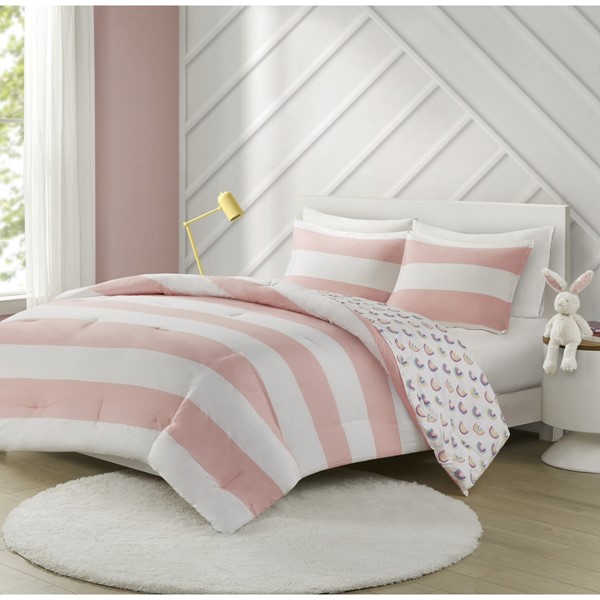 Urban Habitat Kids Sammie Cotton Cabana Stripe Reversible Comforter Set in Pink, Full/Queen UHK10-0189