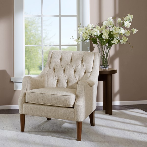 Madison Park Qwen Button Tufted Accent Chair in Beige FPF18-0514