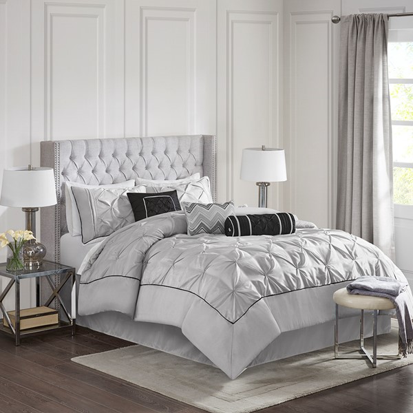 Madison Park Laurel 7 Piece Tufted Comforter Set in Grey, Full MP10-2577
