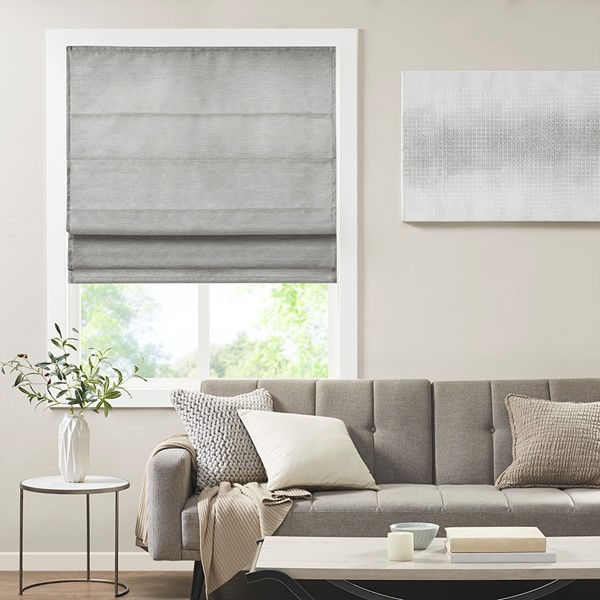 Madison Park Como Printed Faux Silk Room Darkening Cordless Roman Shade in Grey, 39x64" MP40-7444