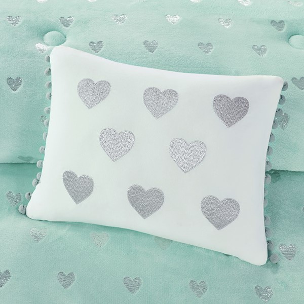 Mi Zone Rosalie Metallic Printed Plush Comforter Set with Throw Pillow in Aqua/Silver, Twin/Twin XL MZ10-0629