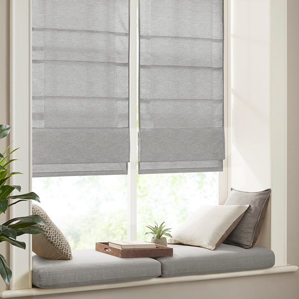 Madison Park Como Printed Faux Silk Room Darkening Cordless Roman Shade in Grey, 39x64" MP40-7444
