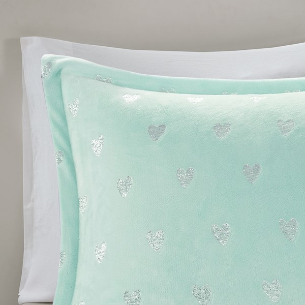Mi Zone Rosalie Metallic Printed Plush Comforter Set with Throw Pillow in Aqua/Silver, Twin/Twin XL MZ10-0629