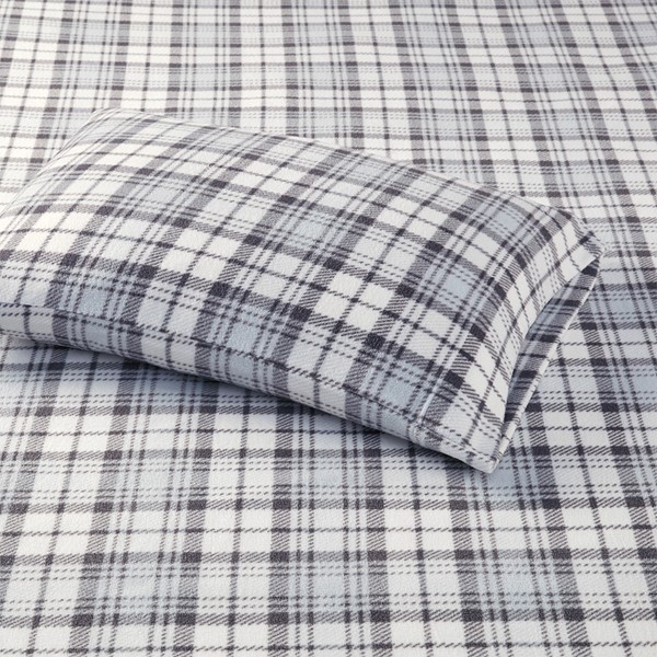 True North by Sleep Philosophy Micro Fleece Sheet Set in Grey Plaid, Full SHET20-997