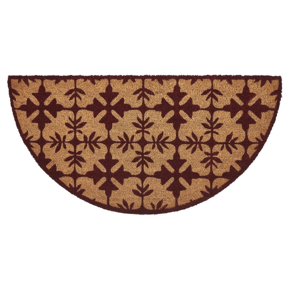Coir Round Rug Charleston Mosaic Burgundy Coir Rug Half Circle 16.5×33 – eBedding4You