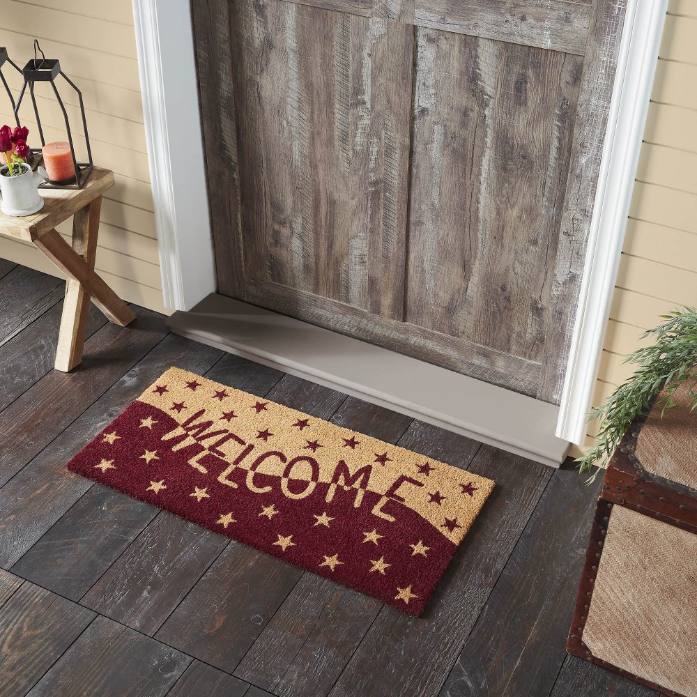 Burgundy Tan Stars Coir Welcome Rug Rect 17×36 – eBedding4You