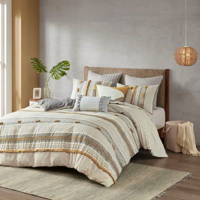 INK+IVY Cody 3 Piece Cotton Duvet Cover Set in Gray/Yellow, King/Cal King II12-1119