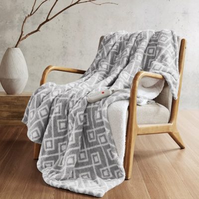 Sharper Image Amira Dream Soft Heated Throw in Grey Geo, 50x60" SI54-0069