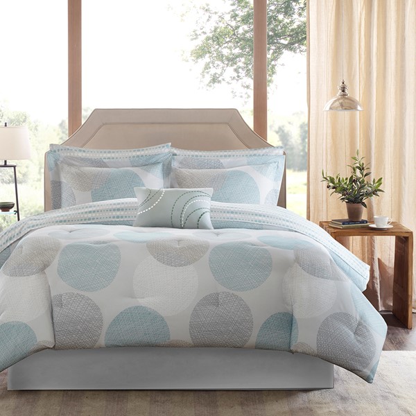 Madison Park Essentials Knowles Comforter Set with Cotton Bed Sheets in Aqua, Cal King MPE10-162 - Image 5