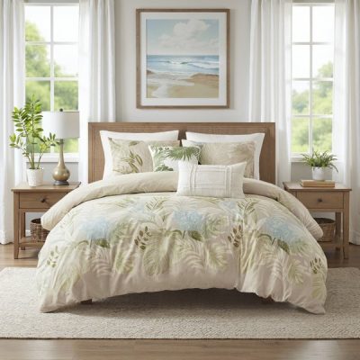 Harbor House Blue Kiawah Island 5 Piece Cotton Duvet Cover Set with Throw Pillow in Taupe, King/Cal King HH12-1986