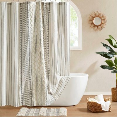 INK+IVY Imani Cotton Printed Shower Curtain with Chenille in Ivory, 72x72" II70-1121