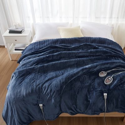 Beautyrest Heated Microlight to Berber Blanket in Indigo, Queen BR54-0648