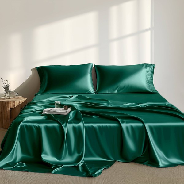 Madison Park Essentials Satin Luxury Sheet Set in Emerald, Queen MPE20-1146