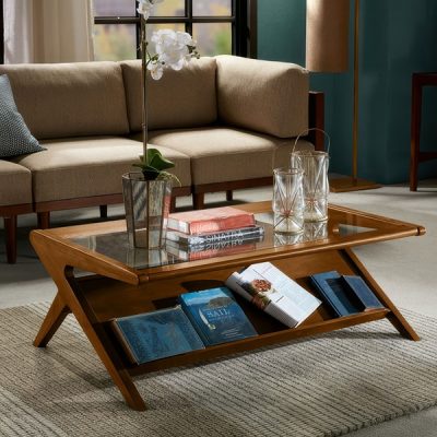 INK+IVY Rocket wood & tempered glass coffee table in Pecan, One Size IIF17-0045