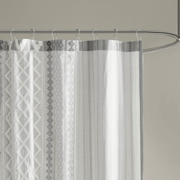 INK+IVY Imani Cotton Printed Shower Curtain with Chenille in Gray, 72x72" II70-1123 - Image 5