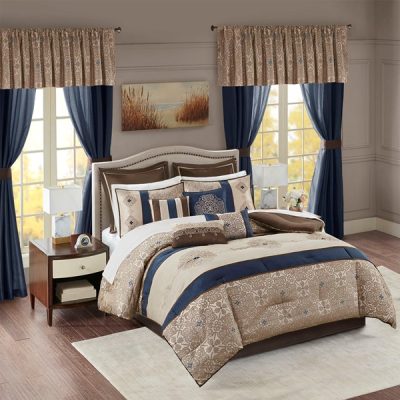 Madison Park Essentials Delaney 24 Piece Room In a Bag in Navy, Queen MPE10-812