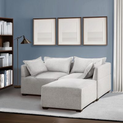 INK+IVY Molly Modular Sectional Sofa Collection in Silver Grey, Ottoman II101-0507