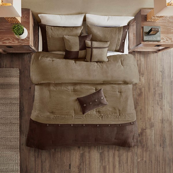 Madison Park Boone 7 Piece Faux Suede Comforter Set in Brown, Cal King MP10-906 - Image 2