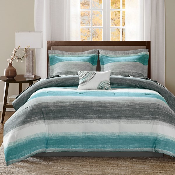 Madison Park Essentials Saben Comforter Set with Cotton Bed Sheets in Aqua, Full MPE10-694 - Image 2