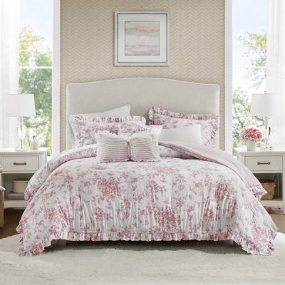 Madison Park Essentials Adele Comforter Set with Decorative Pillows in Pink, Twin/Twin XL MPE10-1168