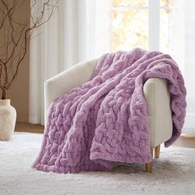 Madison Park Ruched Fur Throw in Purple, 50x60" MP50-8802