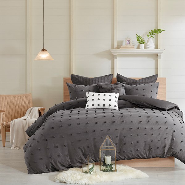 Urban Habitat Brooklyn Cotton Jacquard Comforter Set with Euro Shams and Throw Pillows in Charcoal, King/Cal King UH10-2257 - Image 3